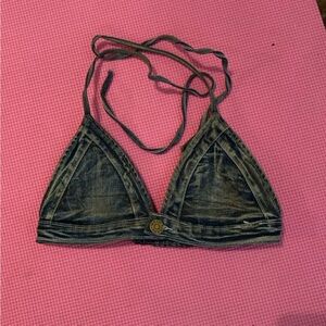 Denim Halter Bikini Top